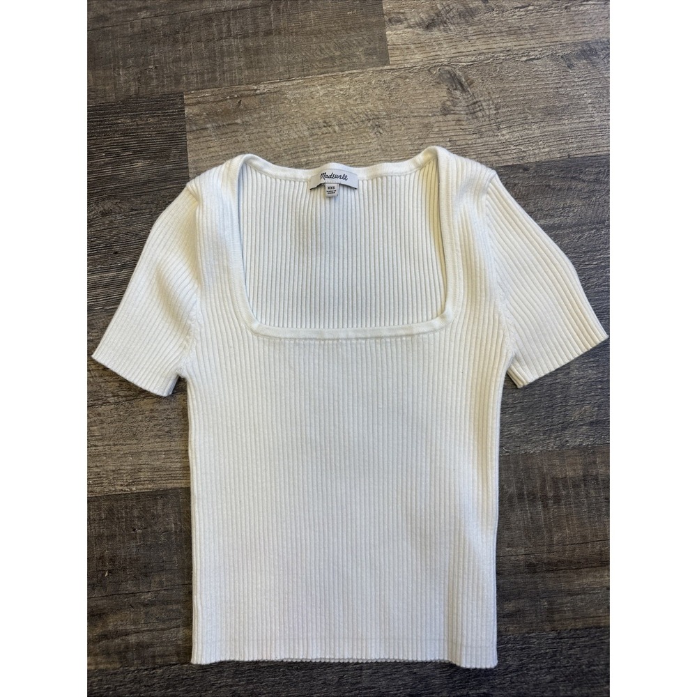 MADEWELL Womens Ottoman Crop Sweater Tee XXS Bright Ivory Short Sleeve‎ Top
